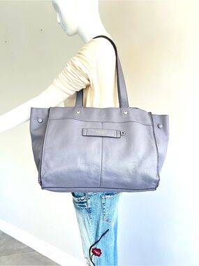 HENRI BENDEL Gray Pebbled Leather Top Handle Spacious Large Shoulder Bag Tote